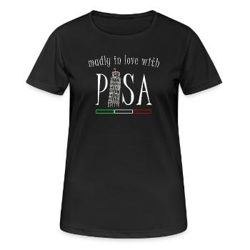 Amoureux de Pise, dessin à la main, tour penchée - T-shirt respirant Femme - noir - Devant - AI Model Female 172 light (172cm)