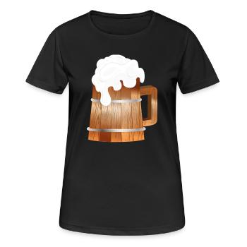 Rustikaler Bierkrug in Holzoptik mit Schaum - Frauen T-Shirt atmungsaktiv - Schwarz - Vorne - AI Model Female 172 light (172cm)
