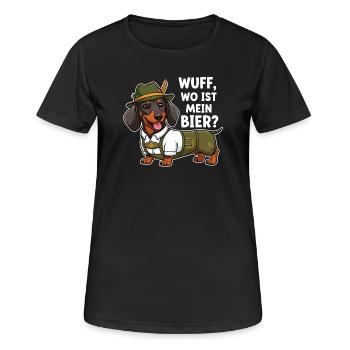 Wuff, wo ist mein Bier ? - Frauen T-Shirt atmungsaktiv - Schwarz - Vorne - AI Model Female 172 light (172cm)