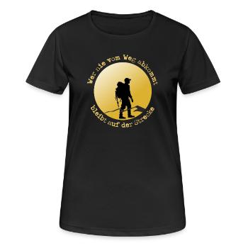Wanderer auf der Straße - Frauen T-Shirt atmungsaktiv - Schwarz - Vorne - AI Model Female 172 light (172cm)