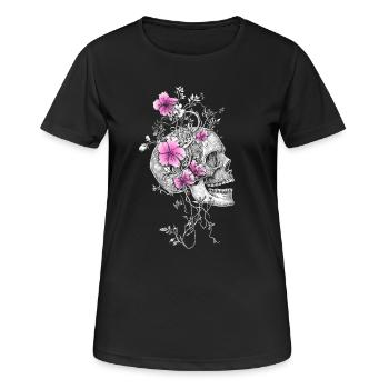 Skull with flowers in pink - Women's Breathable T-Shirt - black - Front - AI Model Female 172 light (172cm)