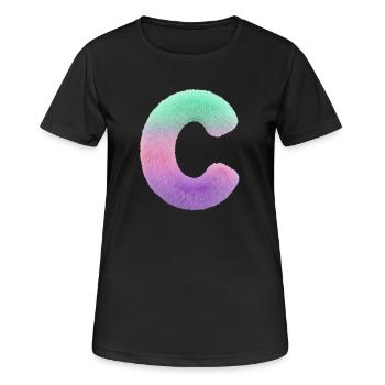 Lettre C aspect fourrure et dégradé de couleurs - T-shirt respirant Femme - noir - Devant - AI Model Female 172 light (172cm)