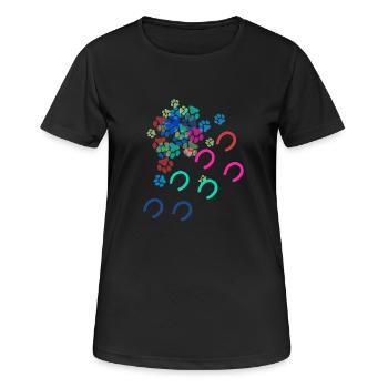 Patte, pattes, patte, empreinte de pied, imprimé fer à cheval - T-shirt respirant Femme - noir - Devant - AI Model Female 172 light (172cm)