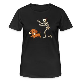 Humour Squelette Poursuit Chien Teckel - T-shirt respirant Femme - noir - Devant - AI Model Female 172 light (172cm)