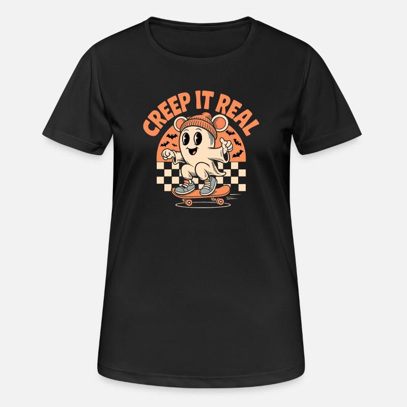 Creep It Real Ghost Skateboard - Pustende T-skjorte for kvinner - svart
