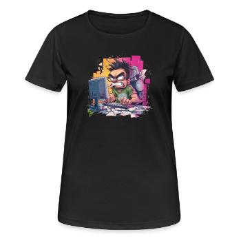 Gamer Rage – Wenn der Controller fliegt - Frauen T-Shirt atmungsaktiv - Schwarz - Vorne - AI Model Female 172 light (172cm)