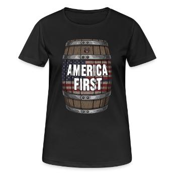 Amerikas erstes Patriot Laufdesign - Frauen T-Shirt atmungsaktiv - Schwarz - Vorne - AI Model Female 172 light (172cm)
