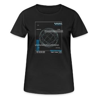 New Wave Music - Futuristische Globus-Digitalkunst - Frauen T-Shirt atmungsaktiv - Schwarz - Vorne - AI Model Female 172 light (172cm)