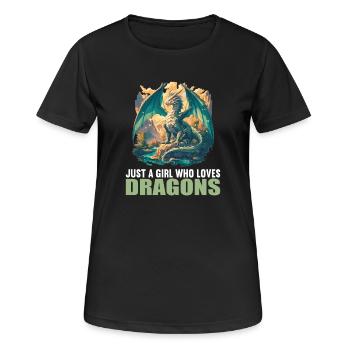 Drachen Drache - Frauen T-Shirt atmungsaktiv - Schwarz - Vorne - AI Model Female 172 light (172cm)