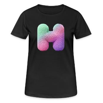 Lettre H en aspect fourrure pastel et dégradé de couleurs - T-shirt respirant Femme - noir - Devant - AI Model Female 172 light (172cm)