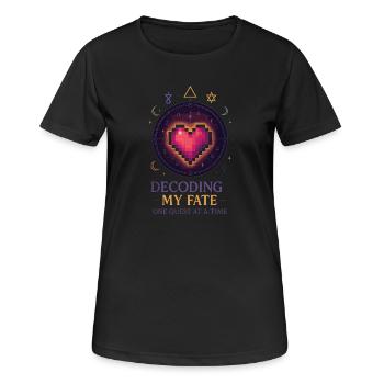 Schicksal Entschlüsseln: Herz Pixel Kunst - Frauen T-Shirt atmungsaktiv - Schwarz - Vorne - AI Model Female 172 light (172cm)