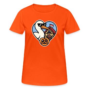 Alsace Cœur Cigogne et Bretzel  Fierté Alsacienne  - T-shirt respirant Femme - orange néon - Devant - AI Model Female 172 dark (172cm)