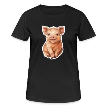 Schwein Ferkel - Frauen T-Shirt atmungsaktiv - Schwarz - Vorne - AI Model Female 172 light (172cm)