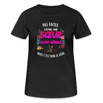 Schwester Genie Humor Blumen und Herz - Frauen T-Shirt atmungsaktiv - Schwarz - Vorne - AI Model Female 172 light (172cm)