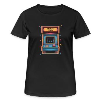 Insérer une pièce de monnaie dans une salle de jeux d'arcade rétro Pixel - T-shirt respirant Femme - noir - Devant - AI Model Female 172 light (172cm)