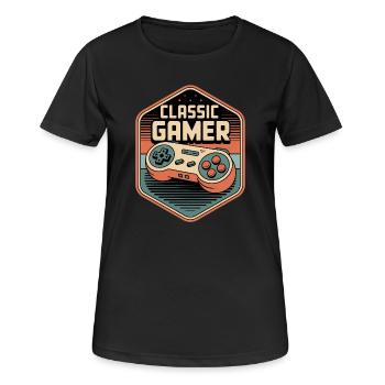 Classic Gamer Retro Controller Badge - Frauen T-Shirt atmungsaktiv - Schwarz - Vorne - AI Model Female 172 light (172cm)