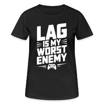 Lag ist mein schlimmster Feind - Frauen T-Shirt atmungsaktiv - Schwarz - Vorne - AI Model Female 172 light (172cm)