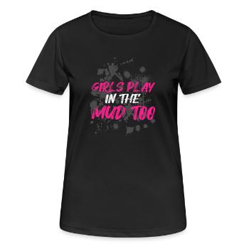 Girls play in the mud Schlammlauf Mud Run Muddy - Women's Breathable T-Shirt - black - Front - AI Model Female 172 light (172cm)