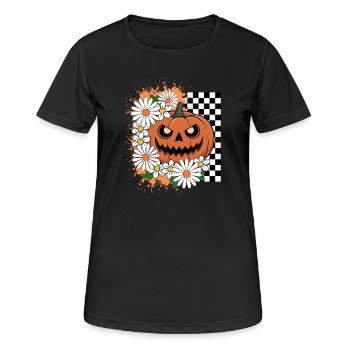Halloween Kürbis | Jack o Laterne Blumen - Frauen T-Shirt atmungsaktiv - Schwarz - Vorne - AI Model Female 172 light (172cm)