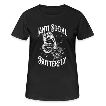Schmetterling Antisozial - Lustiger Spruch - Frauen T-Shirt atmungsaktiv - Schwarz - Vorne - AI Model Female 172 light (172cm)