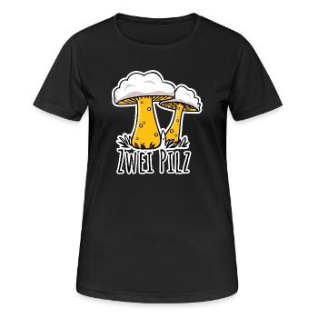 Zwei Pilz bzw zwei Pils - geht es hier um Bier? - Frauen T-Shirt atmungsaktiv - Schwarz - Vorne - AI Model Female 172 light (172cm)