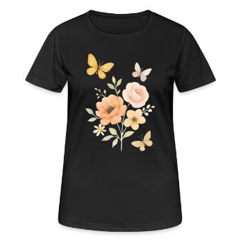 Pastellblumen Falter Motive - Frauen T-Shirt atmungsaktiv - Schwarz - Vorne - AI Model Female 172 light (172cm)