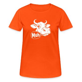 Moo Cow Cartoon Saying - Women's Breathable T-Shirt - neon orange - Front - AI Model Female 172 dark (172cm)