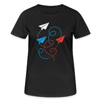 Papierflieger - Frauen T-Shirt atmungsaktiv - Schwarz - Vorne - AI Model Female 172 light (172cm)