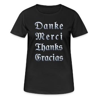 Multilinguale Dankesbotschaft Eiskristall - Frauen T-Shirt atmungsaktiv - Schwarz - Vorne - AI Model Female 172 light (172cm)