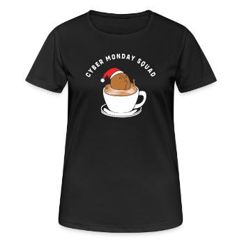 Cyber Monday Kaufrausch - Frauen T-Shirt atmungsaktiv - Schwarz - Vorne - AI Model Female 172 light (172cm)