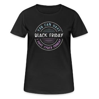 Kaufrausch Cyber Monday - Frauen T-Shirt atmungsaktiv - Schwarz - Vorne - AI Model Female 172 light (172cm)