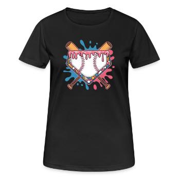 Baseball Homeplate Mit Schlaeger Und Buntem Splash - Frauen T-Shirt atmungsaktiv - Schwarz - Vorne - AI Model Female 172 light (172cm)