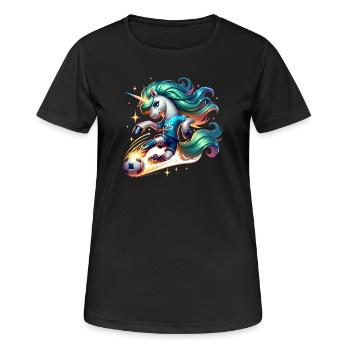Einhorn Fussball Spielerin 25 Magischer Kick - Frauen T-Shirt atmungsaktiv - Schwarz - Vorne - AI Model Female 172 light (172cm)