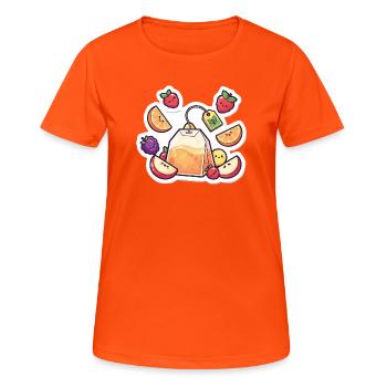 Thé Fruity Lunchbag ,Autocollant de dessin animé de thé - T-shirt respirant Femme - orange néon - Devant - AI Model Female 172 dark (172cm)