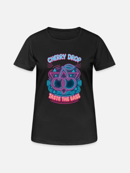 Cherry Drop – Taste the Bass Neon Design - Women's Breathable T-Shirt - black