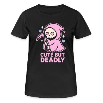 Cute but Deadly – Pastel Grim Reaper Kawaii Design - Frauen T-Shirt atmungsaktiv - Schwarz - Vorne - AI Model Female 172 light (172cm)