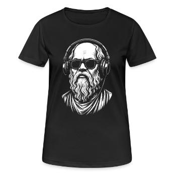 Sokrates mit Sonnenbrille und Kopfhörern - Frauen T-Shirt atmungsaktiv - Schwarz - Vorne - AI Model Female 172 light (172cm)