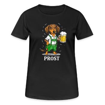 Lederhosen, Dachshund, Traditional Costume, Bavarian, Beer, Beer Tent - Women's Breathable T-Shirt - black - Front - AI Model Female 172 light (172cm)