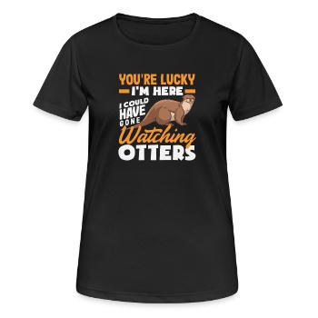 Sea Otter Glücklich, Dass Ich Hier Bin - Frauen T-Shirt atmungsaktiv - Schwarz - Vorne - AI Model Female 172 light (172cm)