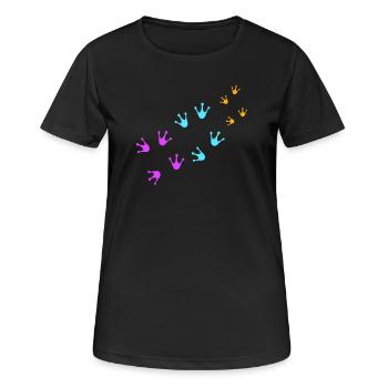 3 Frösche Fußabdrücke Familie Eltern Kind Team süß - Frauen T-Shirt atmungsaktiv - Schwarz - Vorne - AI Model Female 172 light (172cm)