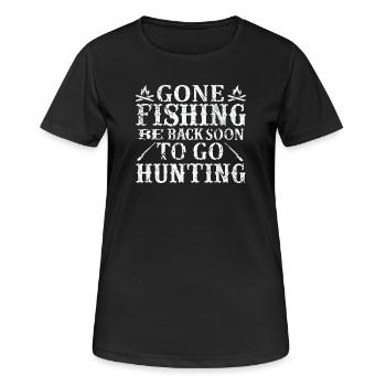 Erst fischen, dann jagen - Frauen T-Shirt atmungsaktiv - Schwarz - Vorne - AI Model Female 172 light (172cm)