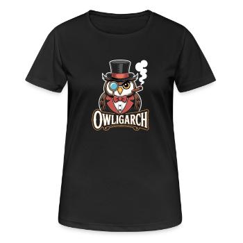 Hibou avec chapeau haut de forme et monocle – Owligarch - T-shirt respirant Femme - noir - Devant - AI Model Female 172 light (172cm)