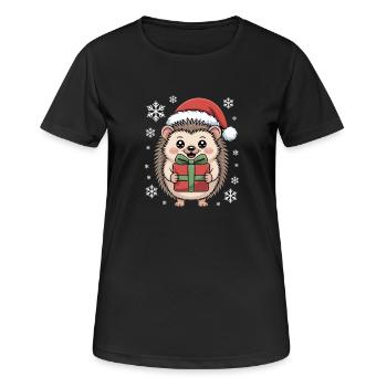 Weihnachtsigel Mit Nikolausmütze Und Paket - Frauen T-Shirt atmungsaktiv - Schwarz - Vorne - AI Model Female 172 light (172cm)