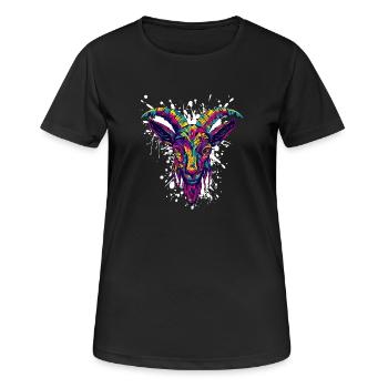 Bunter Ziegenkopf Graffiti - Frauen T-Shirt atmungsaktiv - Schwarz - Vorne - AI Model Female 172 light (172cm)