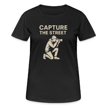 Capture de la rue – Chemise de photographie de rue - T-shirt respirant Femme - noir - Devant - AI Model Female 172 light (172cm)