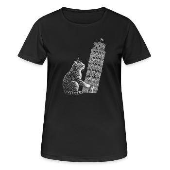 Katze am Turm von Pisa - Frauen T-Shirt atmungsaktiv - Schwarz - Vorne - AI Model Female 172 light (172cm)