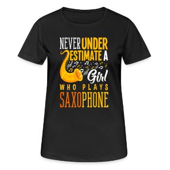 Saxofon - Frauen T-Shirt atmungsaktiv - Schwarz - Vorne - AI Model Female 172 light (172cm)