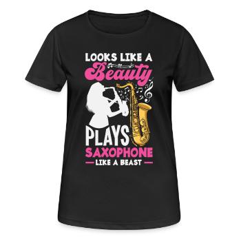Saxofon - Frauen T-Shirt atmungsaktiv - Schwarz - Vorne - AI Model Female 172 light (172cm)