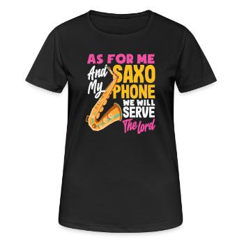 Saxofon - Frauen T-Shirt atmungsaktiv - Schwarz - Vorne - AI Model Female 172 light (172cm)