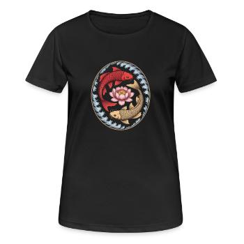 Koi-Fische Lotusblume Wellenkunst - Frauen T-Shirt atmungsaktiv - Schwarz - Vorne - AI Model Female 172 light (172cm)
